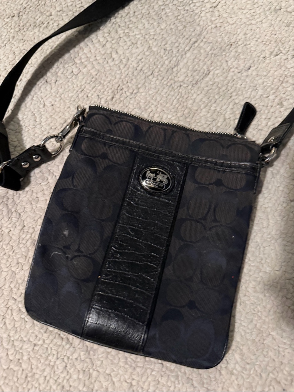Coach Black Signature Crossbody with Leather Center Panel